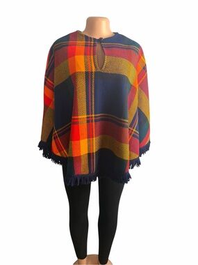 Vintage 70’s Beeline Vibrant Multicolor Plaid Poncho